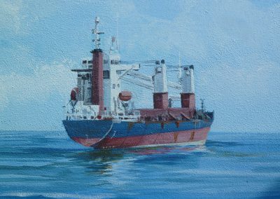 Muurschildering trompe-l'oeil zeegezicht, tanker op volle zee