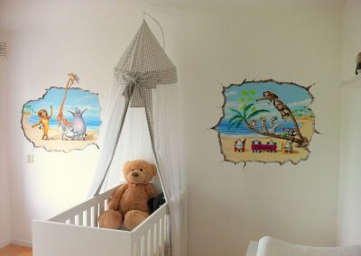 muurschildering babykamer madagascar