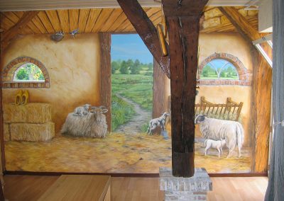 muurschildering diversen schapen stal