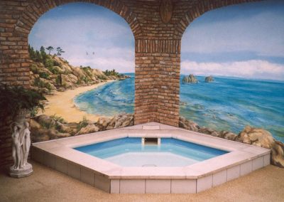 muurschildering sauna zwembad tropische zee