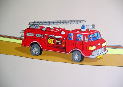 muurschildering-babykamer-brandweerauto